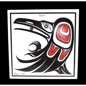 Jody Wilson Salish Native Artist Signed Raven Ceramic Tile Plaque Trivet Coast